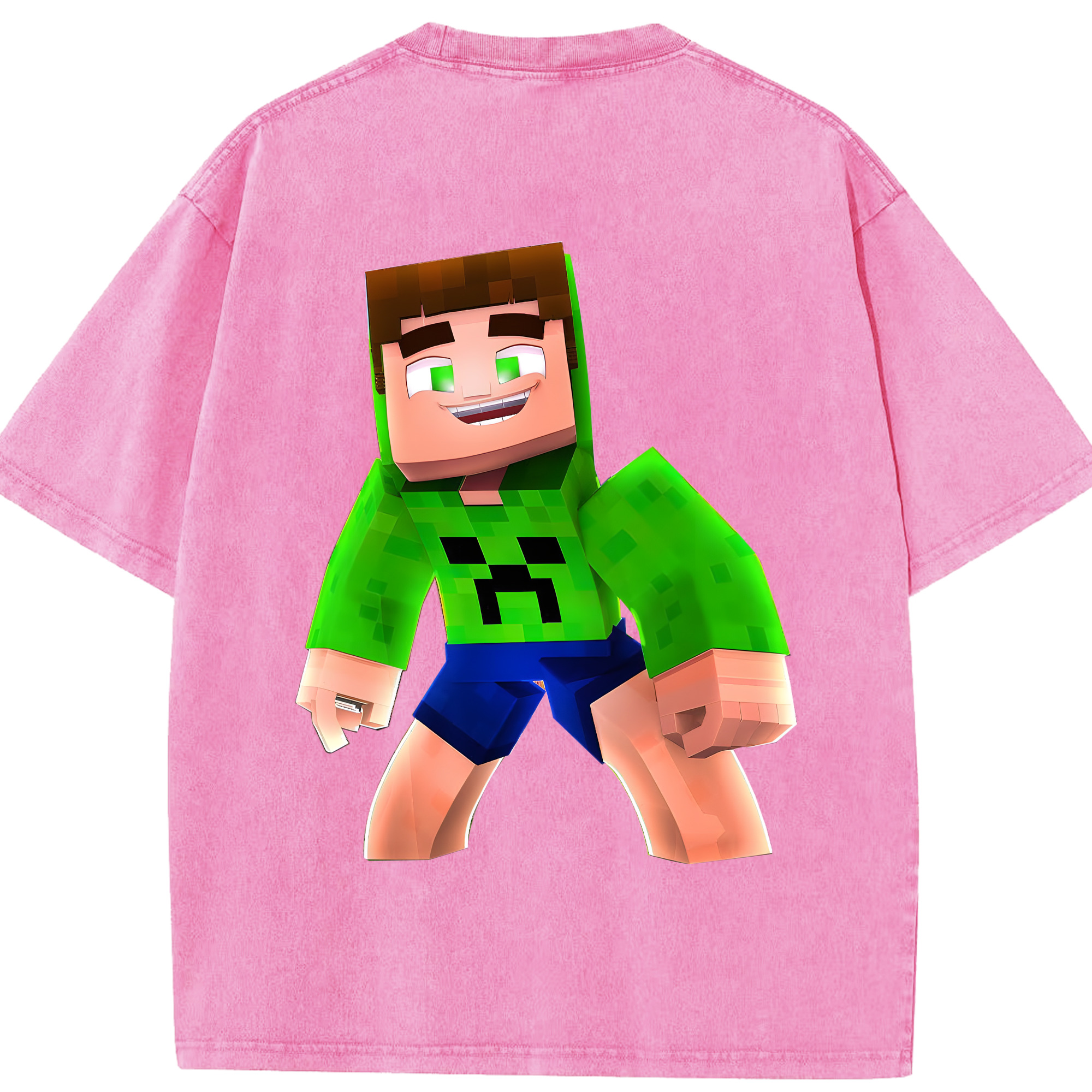 （画像用） マインクラフト ブロックの世界 Minecraft MC Block world 綿100% ヴィンテージ風 半袖Tシャツ（背面プリント）